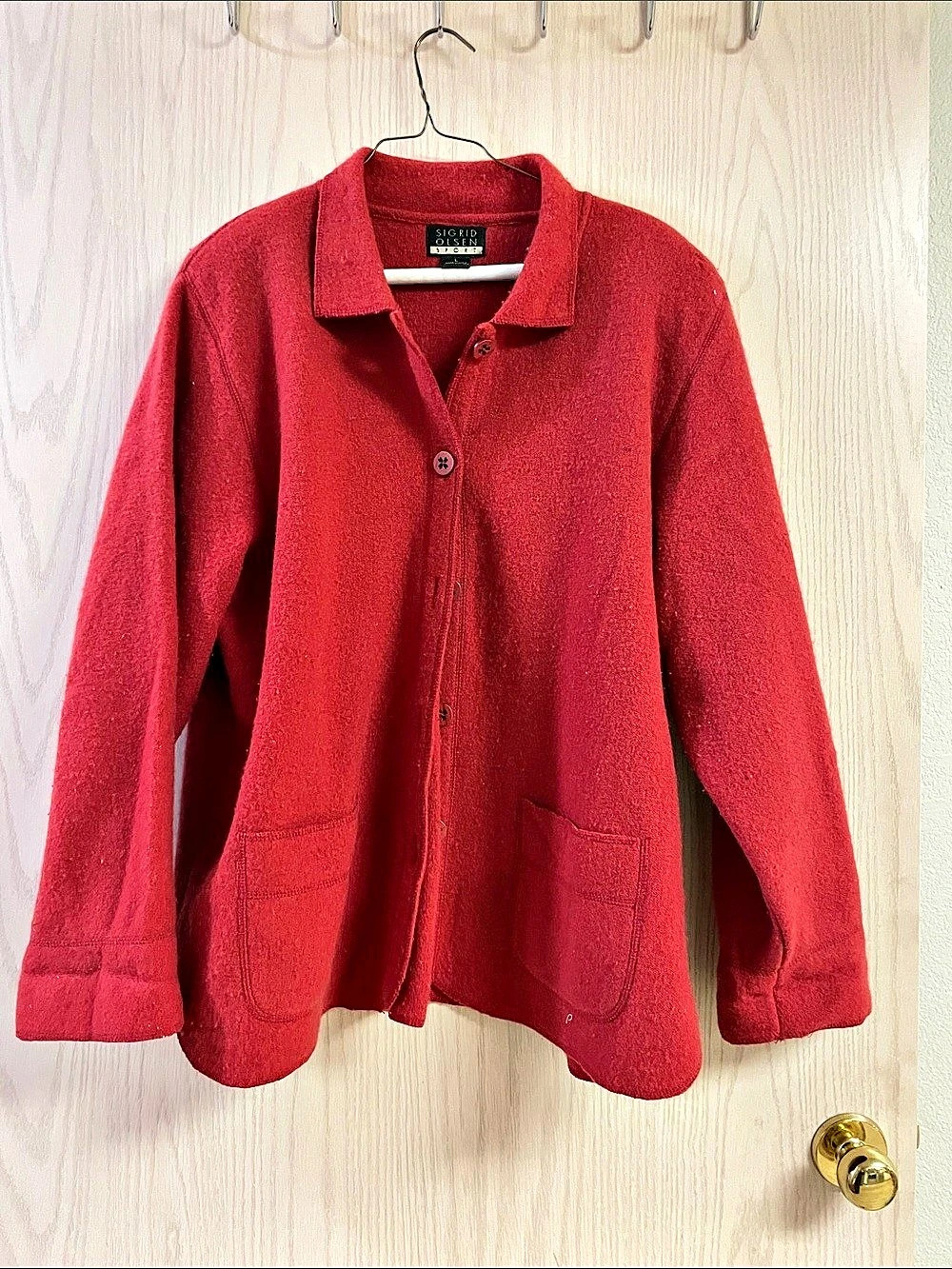 Sigrid Olsen Sport Red Wool Blend Shirt Jacket Size Large